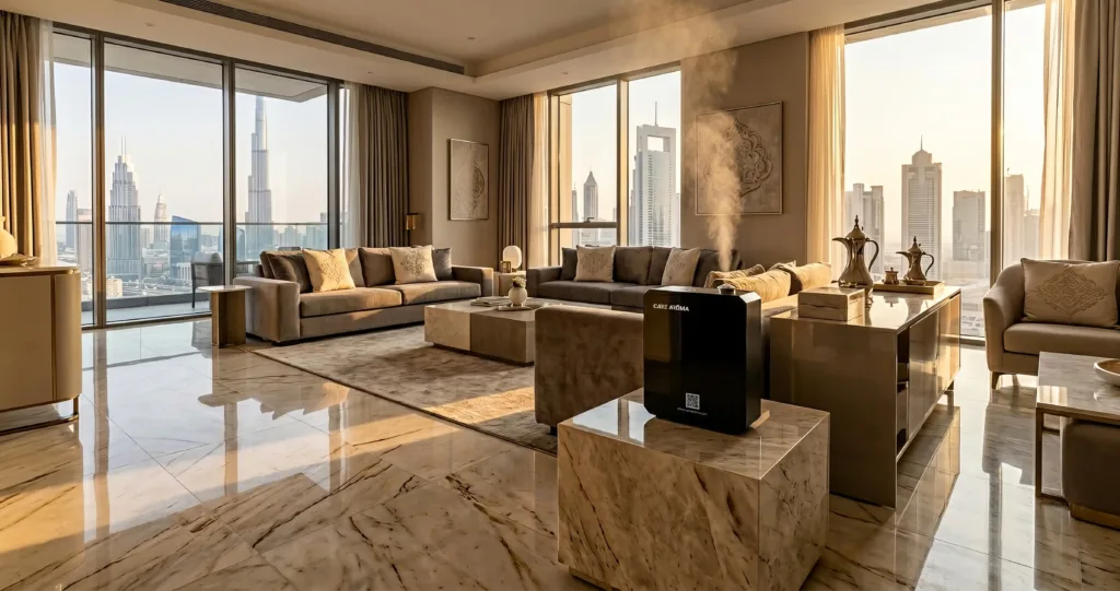 Care Aroma premium scent diffuser in a luxury Dubai living room UAE